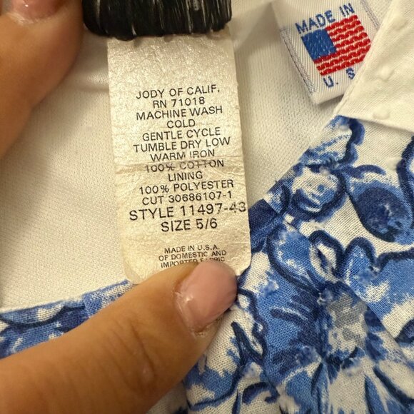 VTG Jody California White Blue Floral Swiss Dot Empire Babydoll Dress Size 5/6 - Picture 5 of 6
